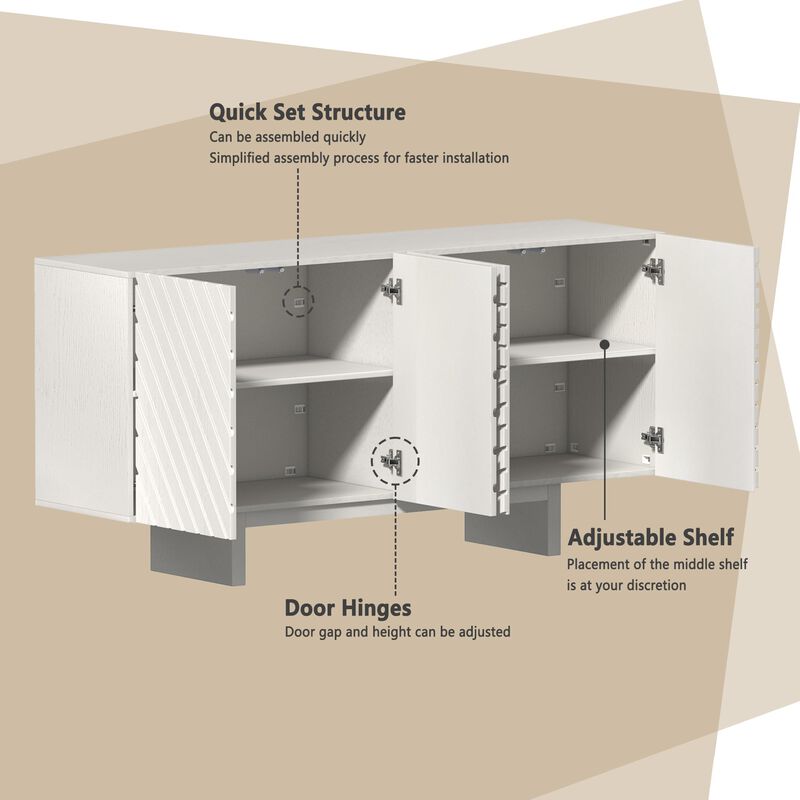 Clihome 63"Sideboard Buffet Cabinet with Adjustable Shelf,Brown Line