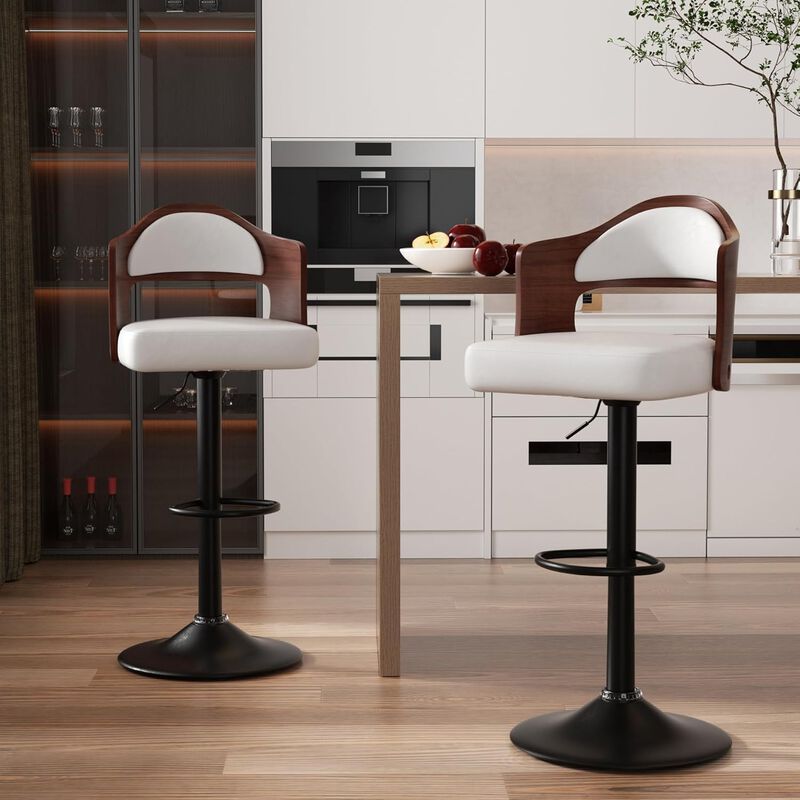 Modern Rustic Dual-Color Swivel Bar Stools Set of 2, Height Adjustable Counter Height Stools with Footrest, 360 Degree Commercial Kitchen Chairs for Home, Hotel image number 1