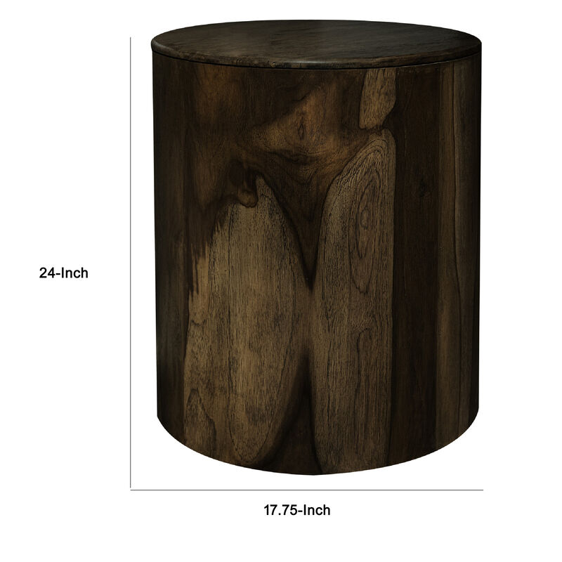 Eray Chairside End Table, Drum Design, Teak Black Mango Wood 18 Inch