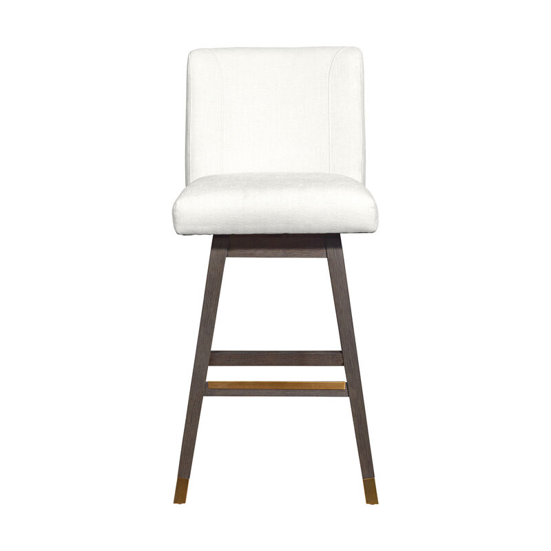 Basila Swivel Stool in Brown Oak Wood Finish with Beige Fabric