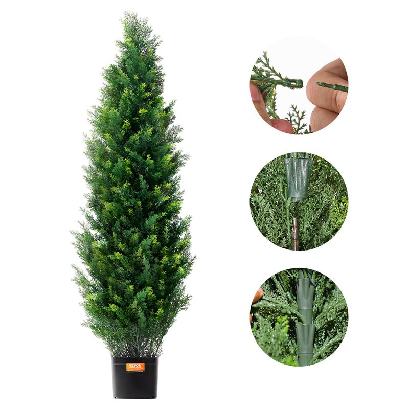 2 Piece Faux Cedar Topiary Trees with Extra Leaves UV Resistant Indoor Outdoor Greenery-Green image number 3