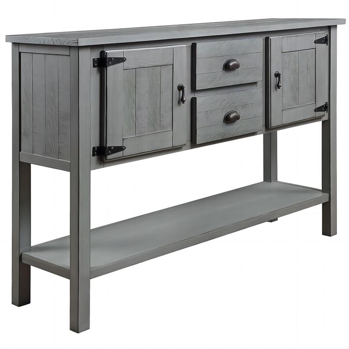 Whisen Retro Style Console Table with 2 Drawers,Cabinets and Bottom Shelf - Antique Gray