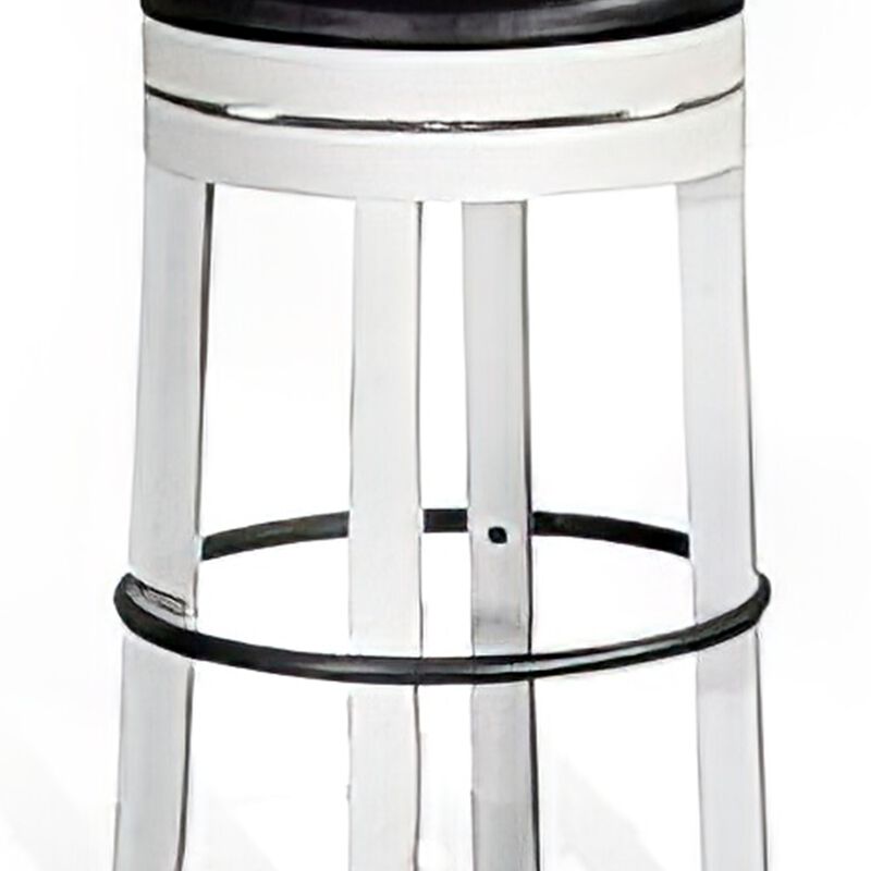 Orso Swivel Barstool Set of 2, Black Faux Leather, White Wood, Black