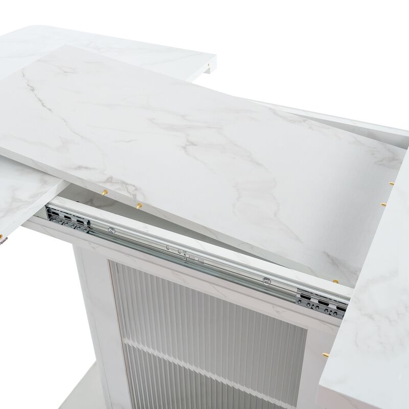 47.24"-63"Modern Rectangle Dining Table, Stretchable, with Printed White Marble Table Top+Storage Cabinet Table Leg with Metal Base image number 7