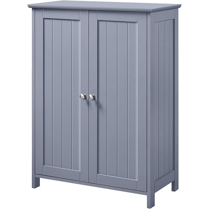 QuikFurn Gray Wood 2-Door Freestanding Bathroom Floor Cabinet Kitchen Storage Cupboard