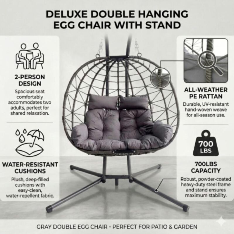 Hivvago Two-Seater Egg Swing Chair with Frame image number 3