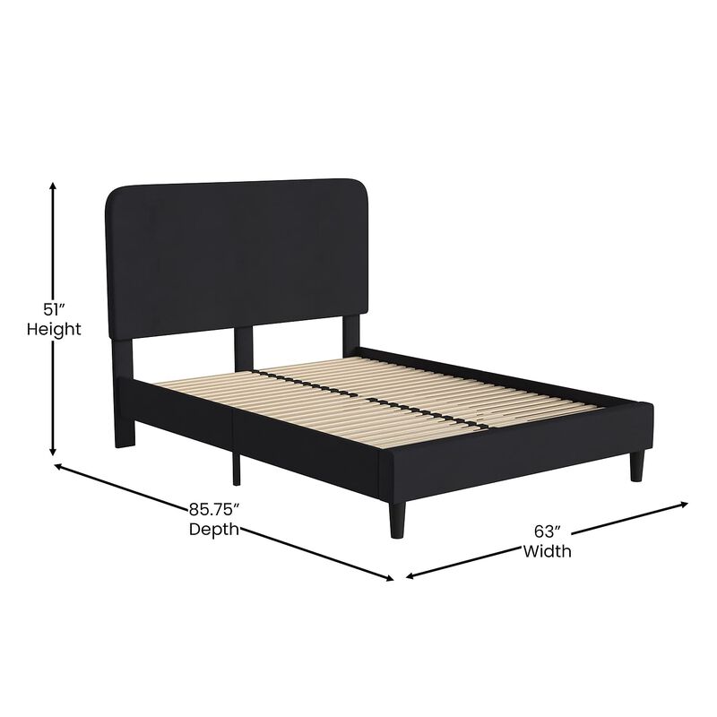 Flash Furniture Addison Platform Bed - Charcoal Fabric Upholstery - Queen - Headboard with Rounded Edges - Wood Slat Support - No Box Spring or Foundation Needed image number 3
