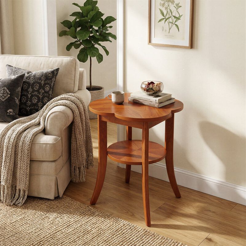 Sofa Side Table, Solid Wood End Table with 2-Tier Storage Shelf image number 7