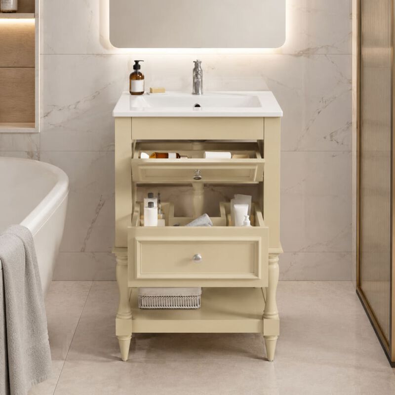 ELEMENT ACE 20 Inch Bathroom Vanity with Integrated Ceramic Sink, Freestanding Bathroom Cabinet with 2 Drawers and Open Shelf image number 3