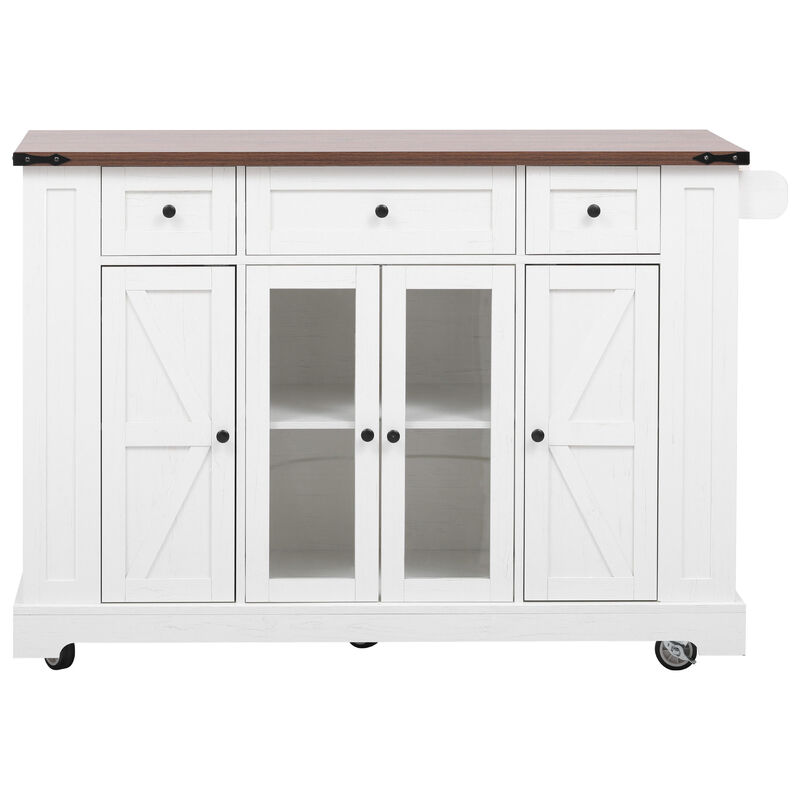 Merax Farmhouse Kitchen Island with Power Outlet