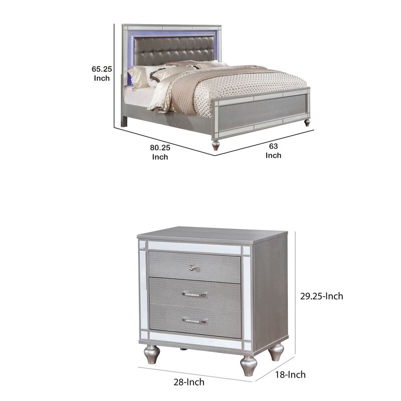 Queen Bedroom Set, Silver Wood, 2 Piece Set with Nightstand image number 7