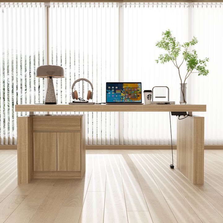 FUFU&GAGA Height Adjustable Desk Single-Motor with Side Storage Unit 70.9''L x 31.6''W x 29.5''-44.1''H  Wood Grain