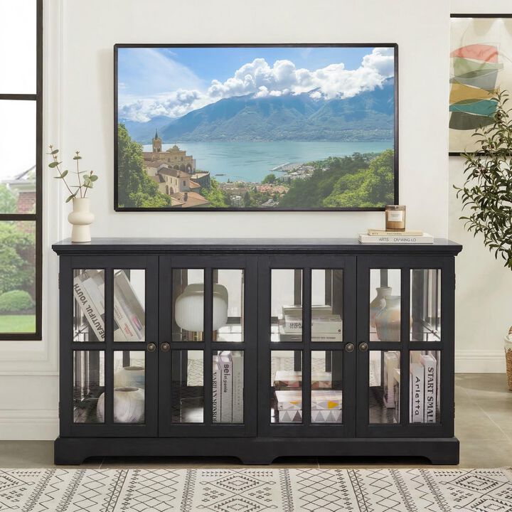 LED Curio Display Cabinet Antique Display Cabinet with Glass Doors Adjustable Shelves for Collectibles Four Door Design Vintage Showcase for Home
