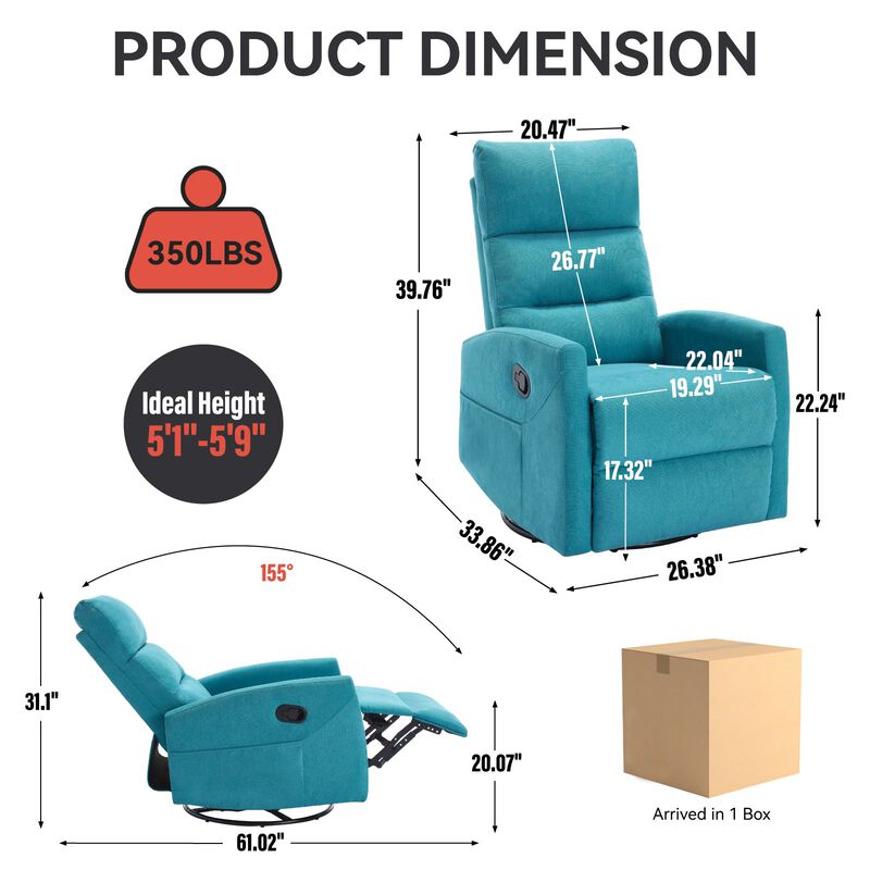 Manual Recliner Chair with Rocker and Swivel in Fabric for Living Room image number 2