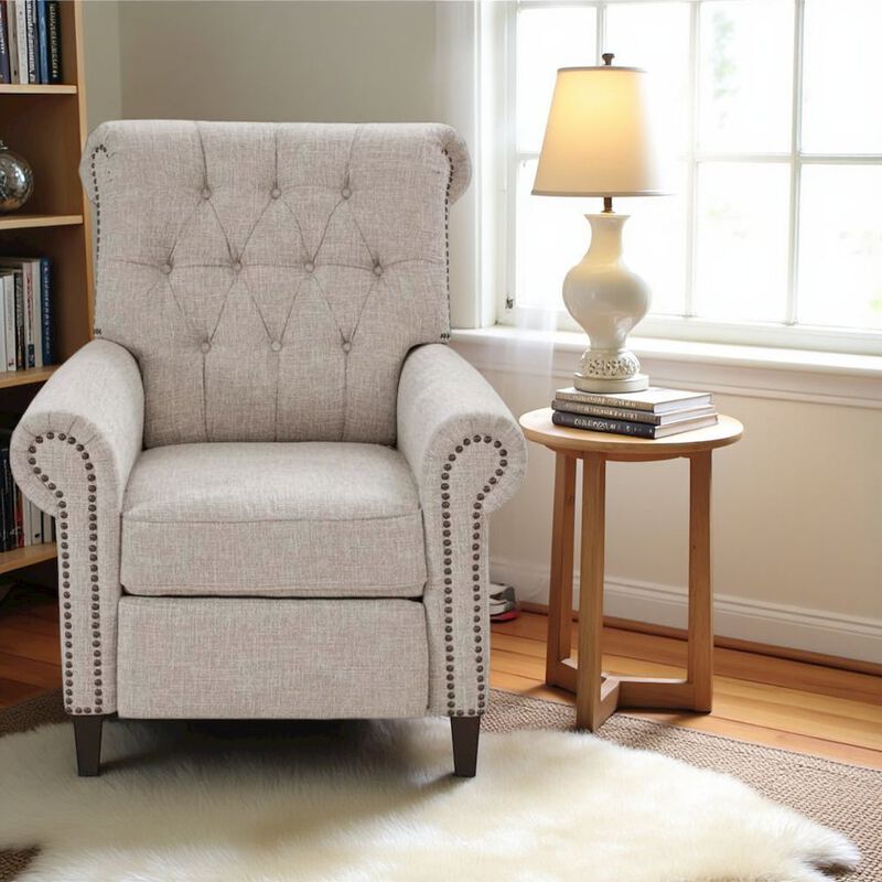 Starlight Canyon Home Beige Wingback Recliner Chair – Upholstered Push Back Accent Seat
