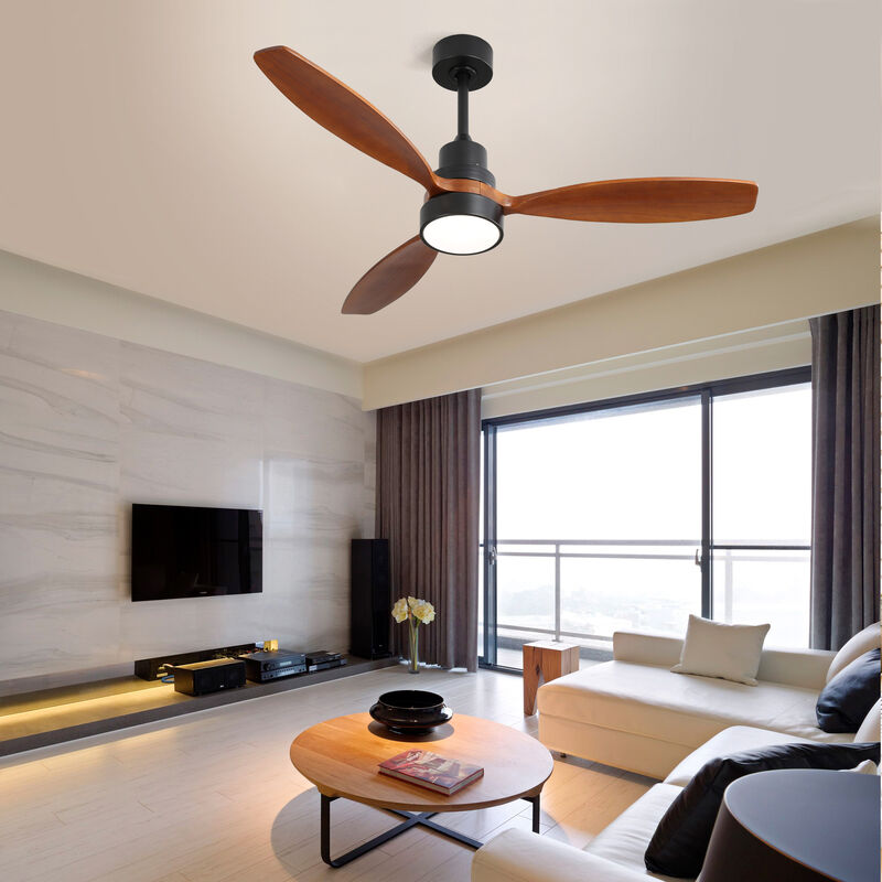 52 Inch Wooden Led Light Ceiling Fan With 3 Solid Wood Blades Remote Control Reversible DC Motor image number 7