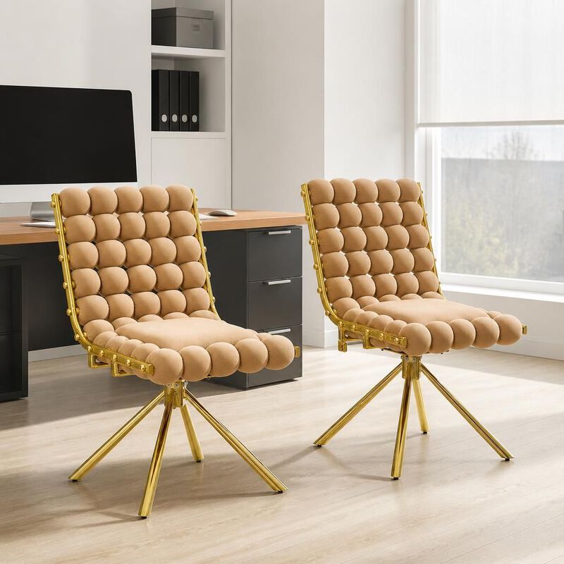 GOODSILO Set of Two Modern Tufted Puffy Bubble Velvet Dining Accent Swivel Chairs with Metal Legs for Dining Room and Kitchen image number 2