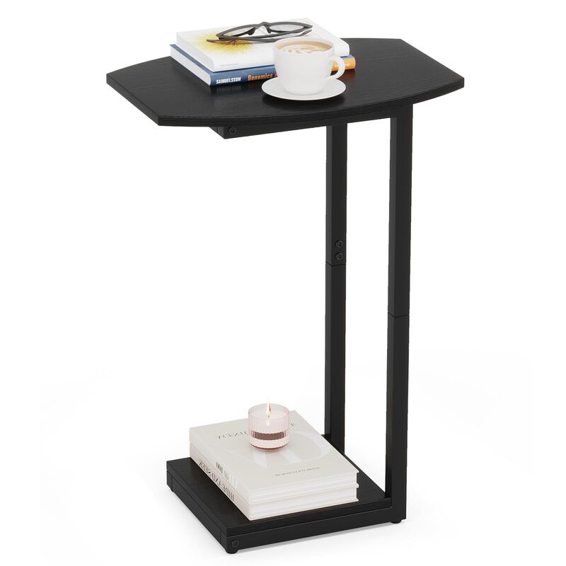Hosfais Small Side Table End Table: C Shaped Barrel Coffee Table with Metal Frame, Wooden TV Tray for Living Room, Bedroom, Couc