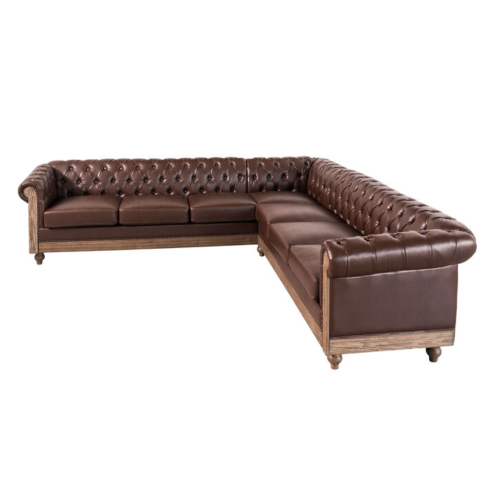 Merax Comfy Large Sectional Sofa with Wooden Legs, Retro Style for Living Room