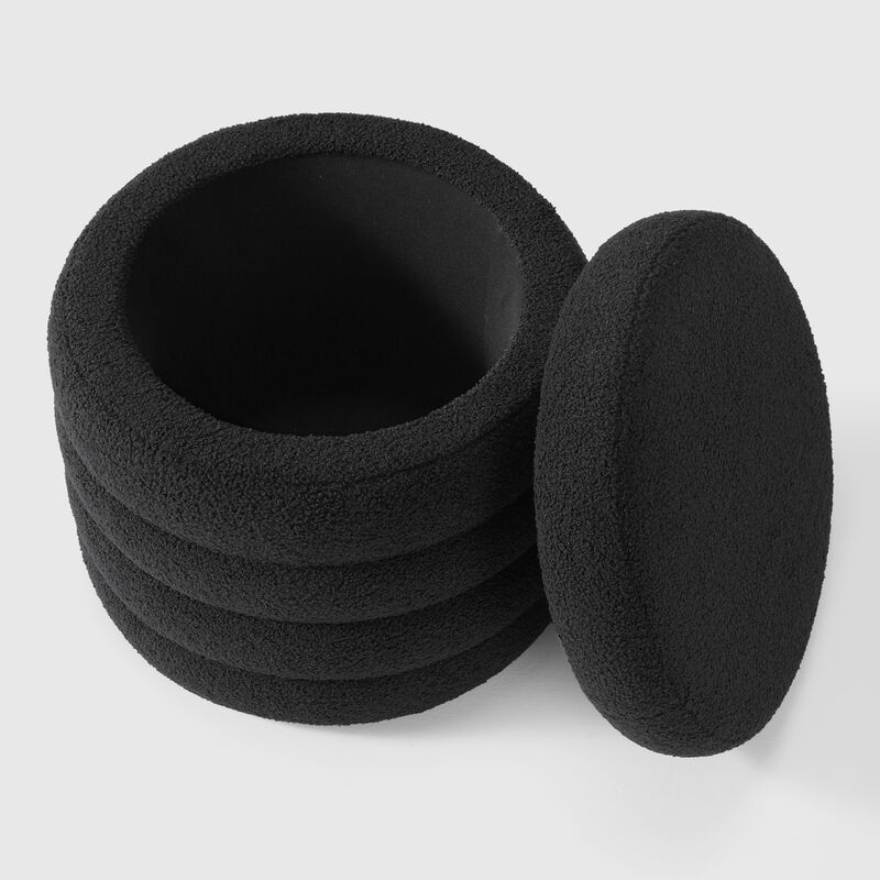 WestinTrends Mid-Century Modern Faux Sherpa Round Storage Ottoman image number 4