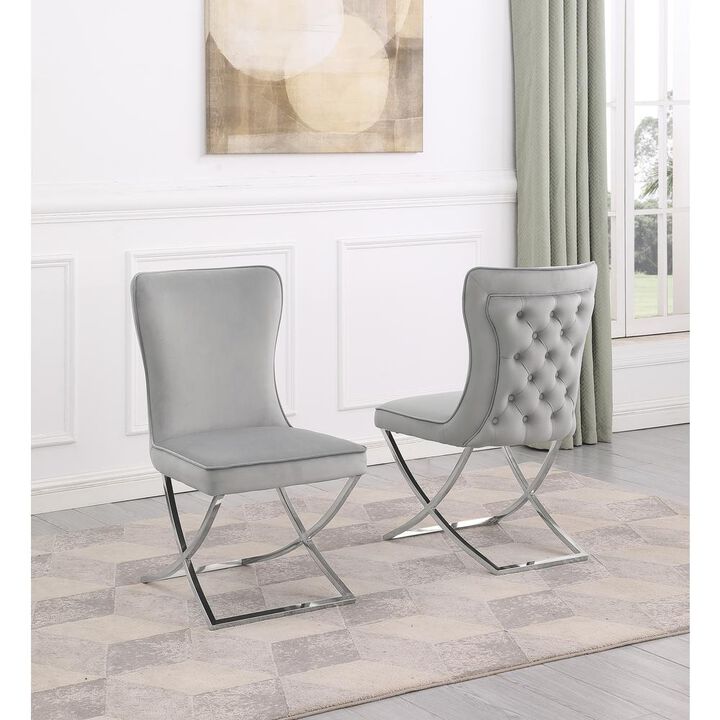 Blythe Grey Velvet with Silver Dining Chairs, Set of 2