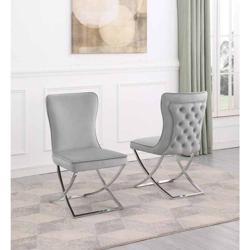 Blythe Grey Velvet with Silver Dining Chairs, Set of 2
