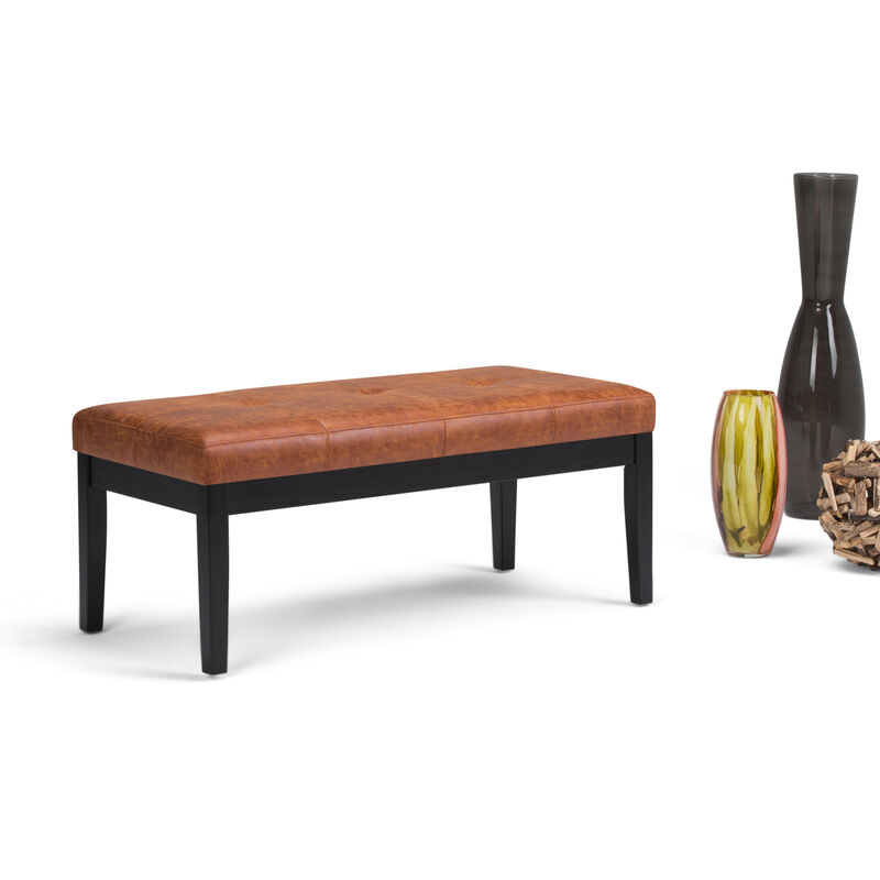 Lacey 43 inch Wide Contemporary Rectangle Tufted Ottoman Bench in Distressed Saddle Brown Faux Air Leather image number 3