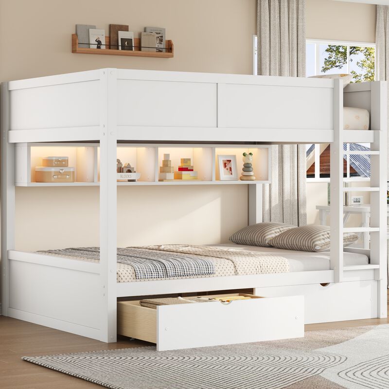 Merax Full XL over Full XL Wooden Bunk Bed with Side Storage Cabinets image number 3