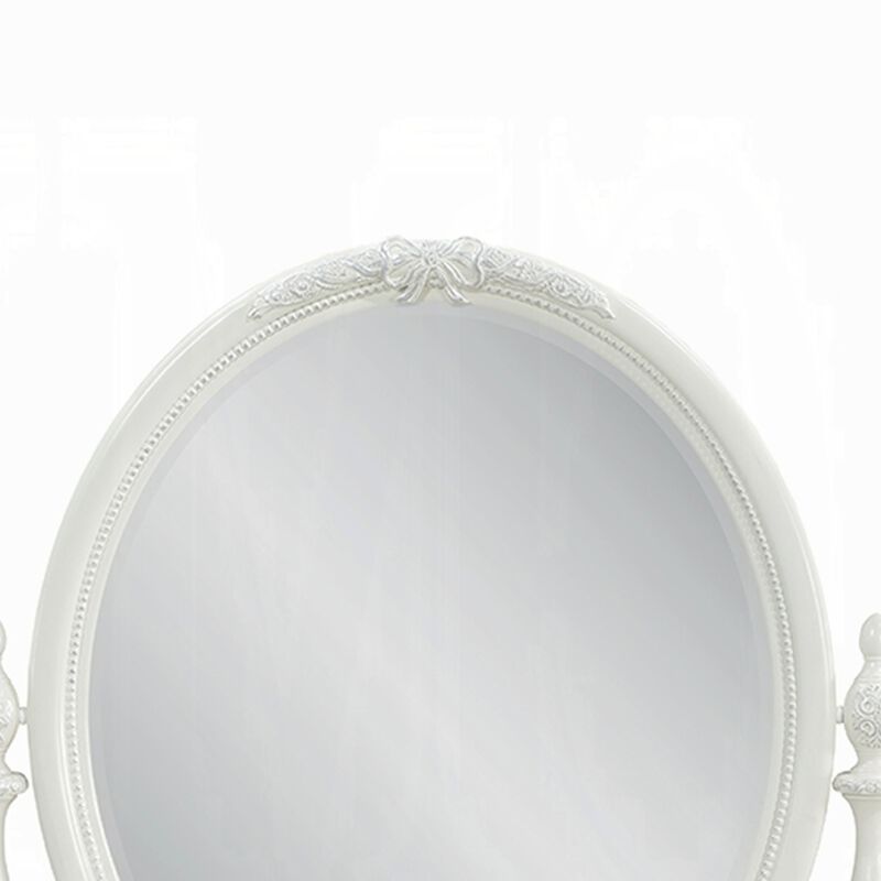 Dorie Vanity Dresser Mirror, 35x48, White Wood Floral, Beveled Edge