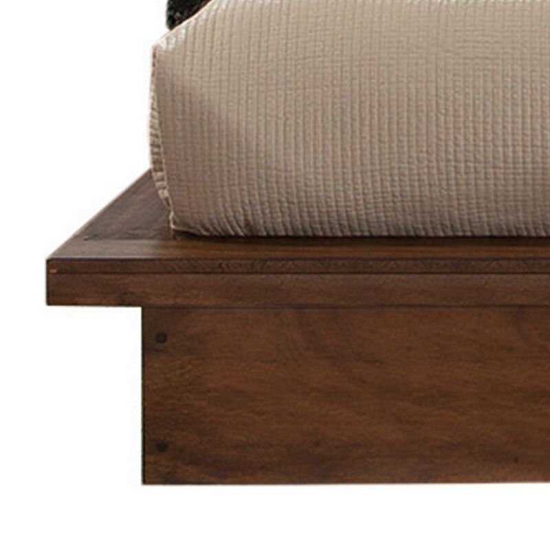 Zeko California King Platform Plinth Bed, Natural Edge, Walnut Brown Wood - Benzara