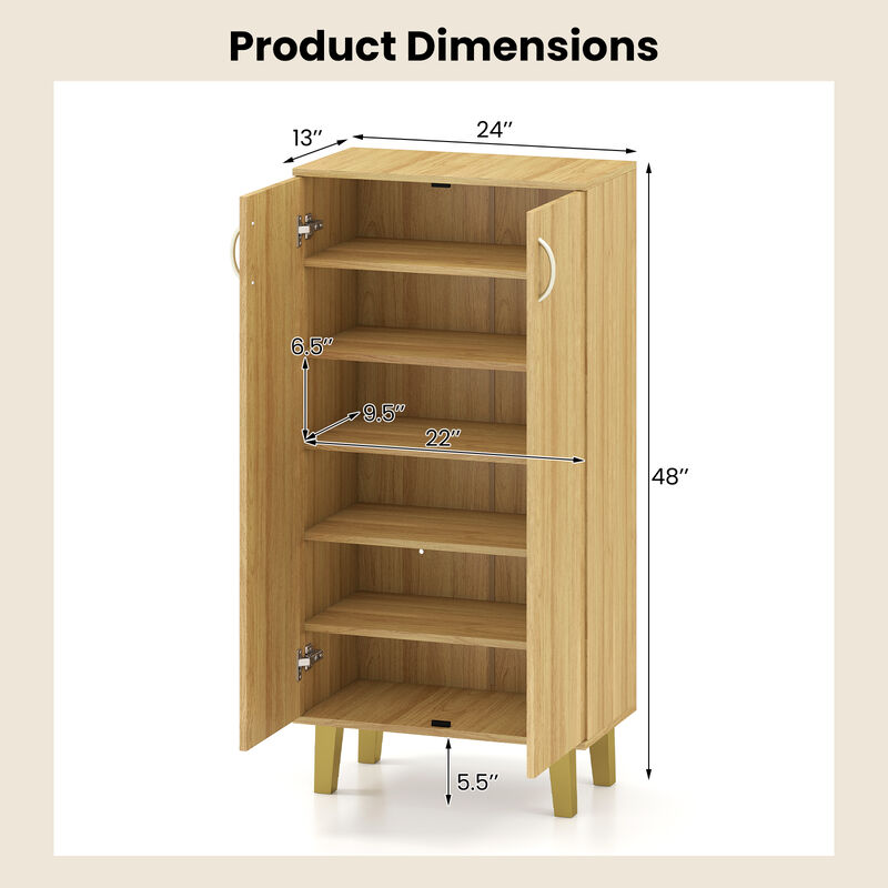 Modern 6-Tier Wooden Shoe Cabinet, Freestanding with Doors and Removable Shelves-Natural image number 2