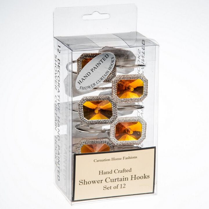 Carnation Home Fashions "Tiffany" Bejeweld Resin Shower Curtain Hooks - 1.5x1.5", Amber