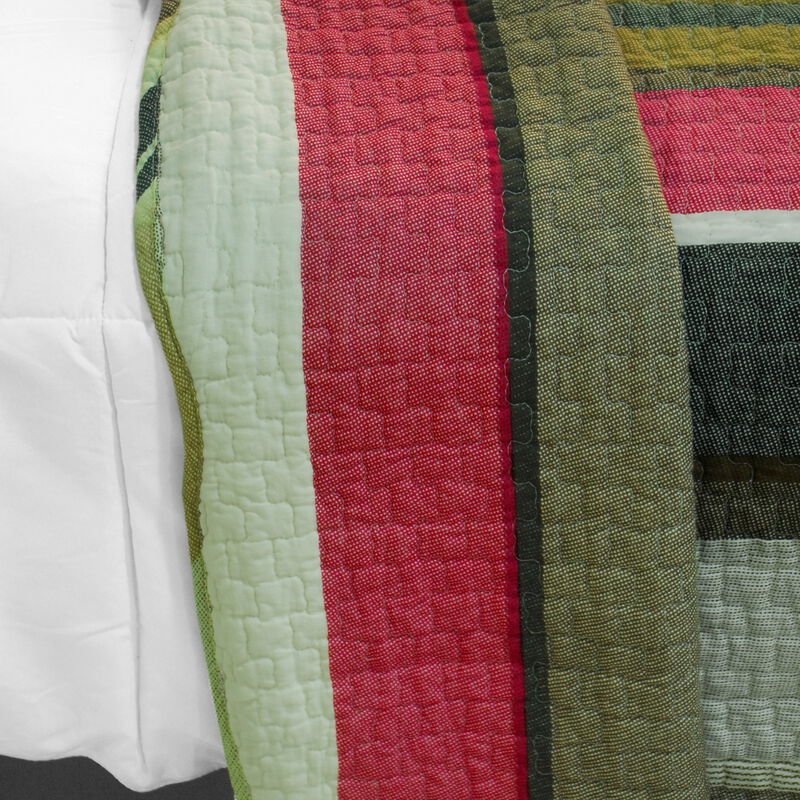 Multicolor Stripe Queen 3PC Cotton Quilted Printed Bedding Set Soft Lightweight Quilt Set image number 3