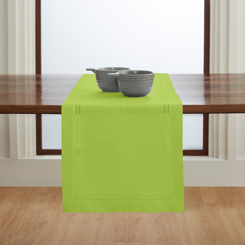 Solino Home Linen Double Hemstitch 100% Linen Table Runner &ndash; Handcrafted, Machine Washable, Perfect for Holiday and Everyday Dining