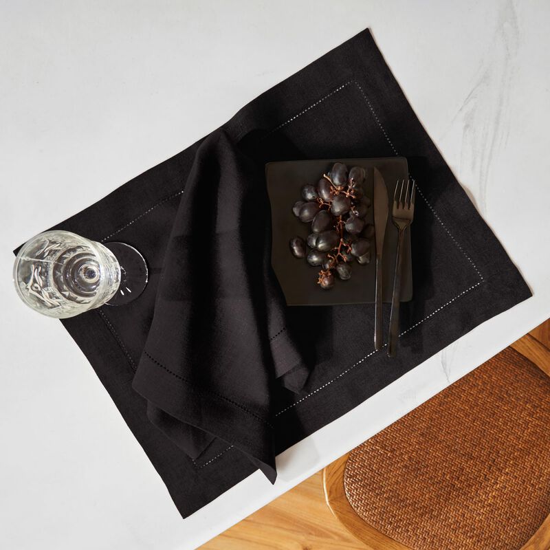 Solino Home 100% Pure Linen Placemats 14 x 19 Inch Set of 6 - Sonoma Hemstitch