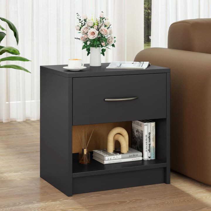 Hivvago Bedside Table Nightstand with Drawer and Open Storage Shelf