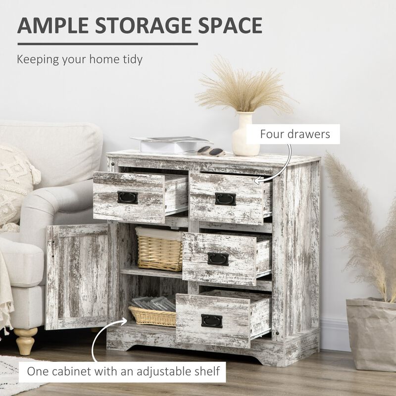 White Kitchen Organizer: Rustic Cabinet with Drawers & Cupboard for Dining Room