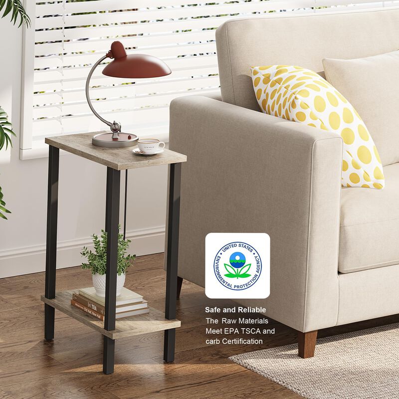 TUTOTAK Small Side Table, Narrow End Table, Set of 2, Skinny Sofa Table, Slim Nightstand, Couch Table, Living Room, Bed Room, Gr