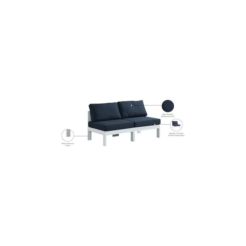 Meridian Furniture Nizuc Navy Water Resistant Fabric Outdoor Patio Modular Sofa