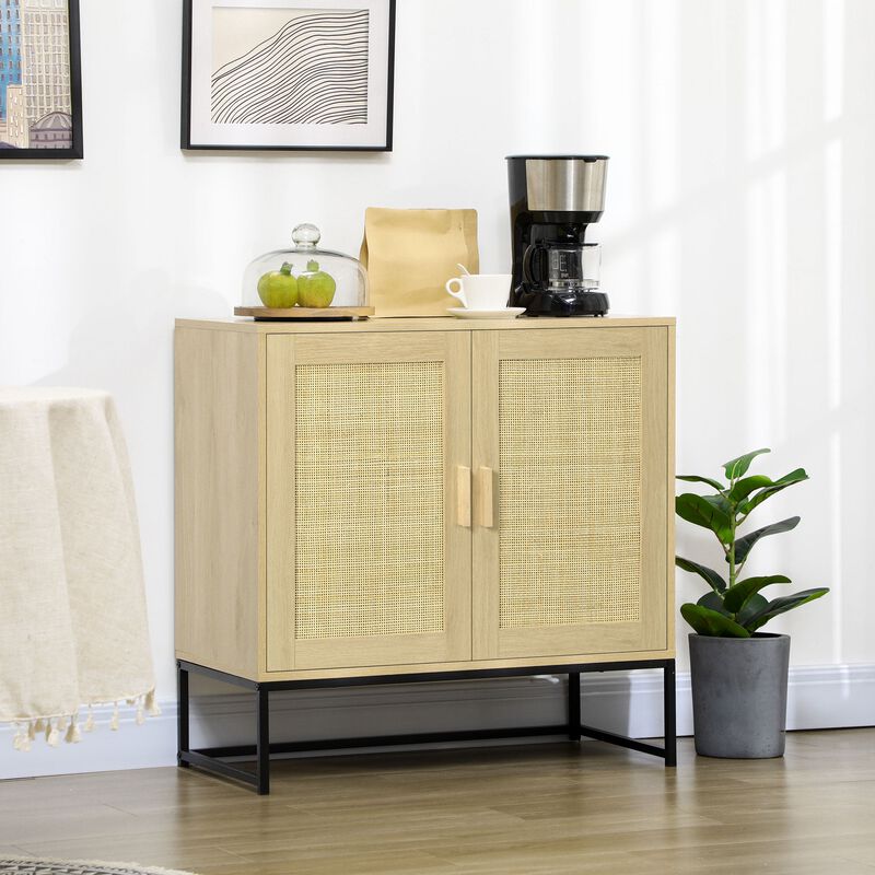 Versatile Storage: Sideboard with Rattan Doors & Metal Base
