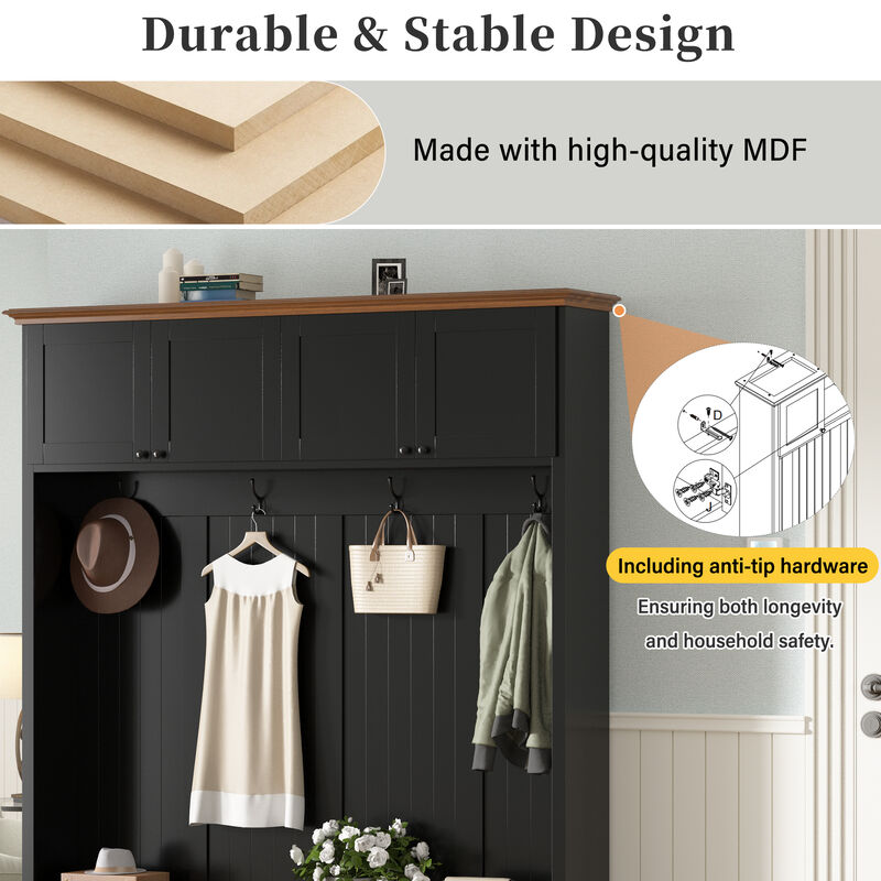Merax 4-in-1 Entryway Storage Unit with Comfortable Bench Seating, Closed Cabinets image number 6