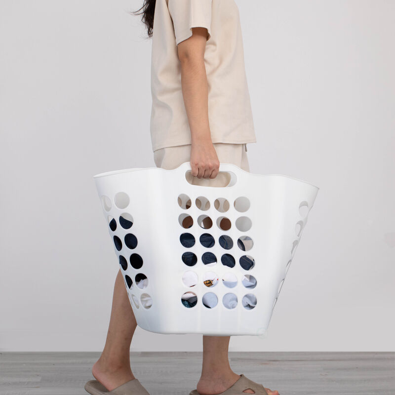 Flexible Plastic Carry Laundry Basket Holder Square Storage Hamper with Side Handles, Purple