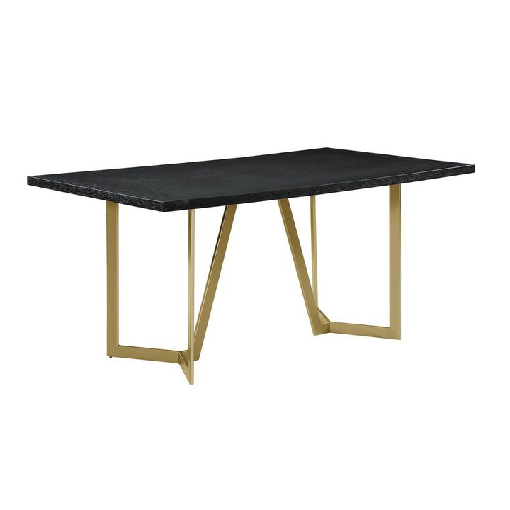 Best Quality Furniture Black wood top rectangle dining table w/ gold color base