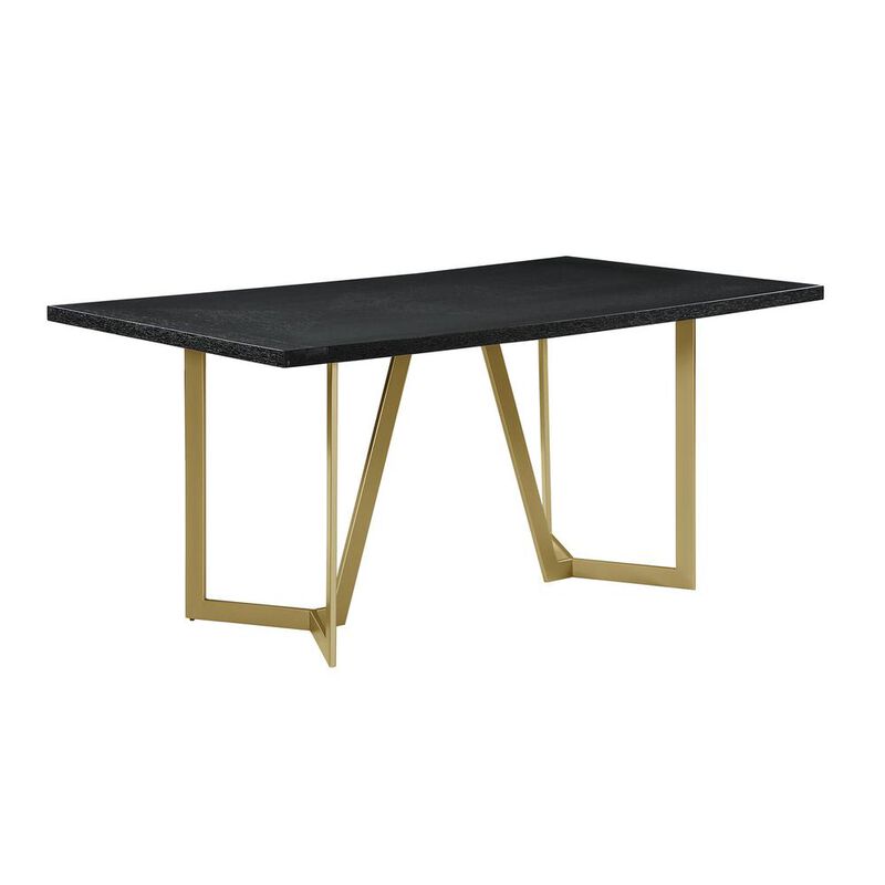 Best Quality Furniture Black wood top rectangle dining table w/ gold color base