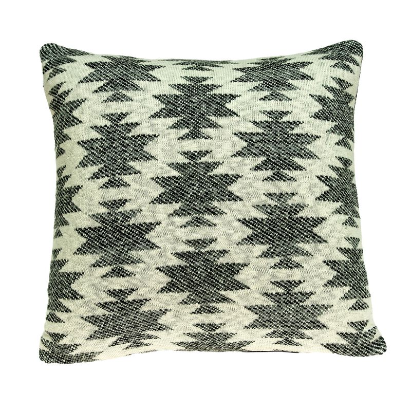 20&rdquo; Gray and Beige Awnee Southwestern Knitted Square Throw Pillow image number 0