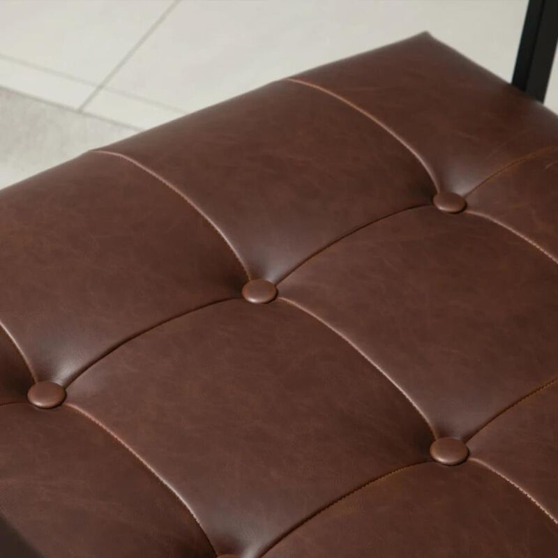 Retro Tufted Faux Leather Metal Frame Accent Chair - Brown
