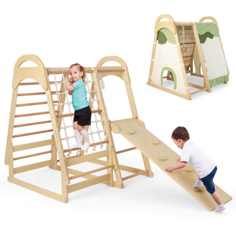 Hivvago 6-in-1 Wooden Kids Jungle Gym Playset with Slide Climbing Net