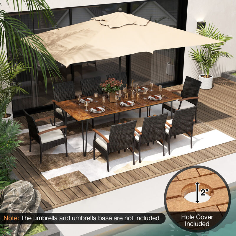 9-Piece Acacia Patio Set &ndash; Dining Table with Umbrella Hole & 8 Matching Chairs