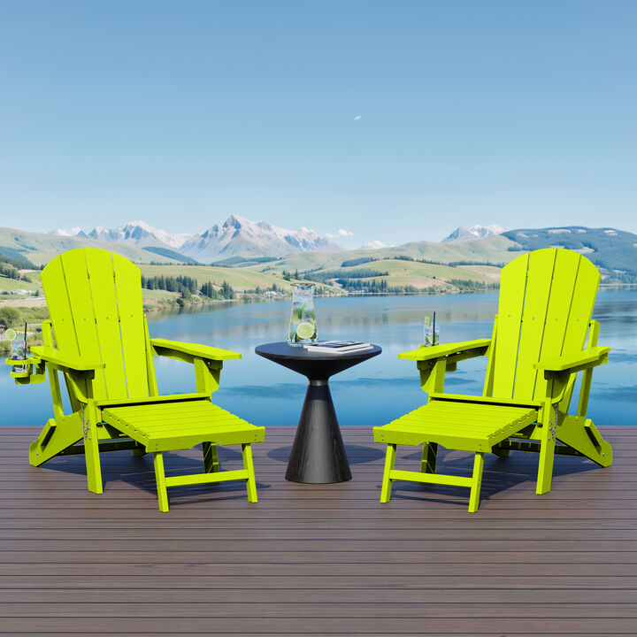 WestinTrends Folding Adjustable Adirondack Chair with Retractable Ottoman and Cup Holder (Set of 2)