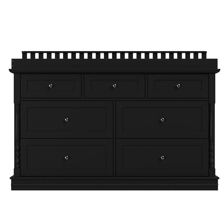 FUFU&GAGA Modern Changing Table with 7 Drawers, Removable Pine Fence, Anti-Tip Design, (56.5 in. W x 19.3 in. D x 40 in. H), Black